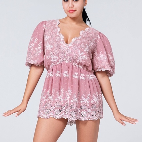 Arula Womens Pink Embroidered Eyelet Peplum Top Blouse - Picture 1 of 11